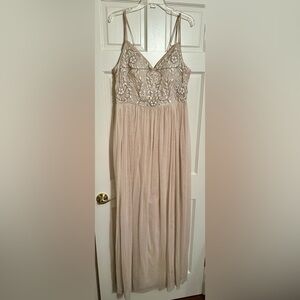 BHLDN Blush Beaded Tulle Maxi Dress